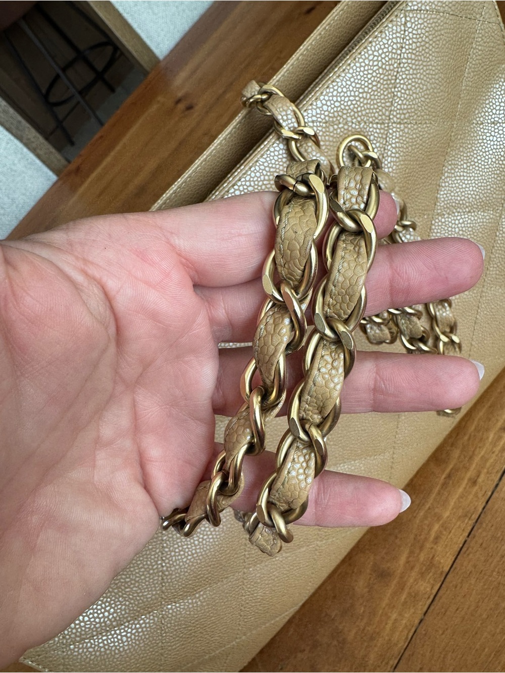 CHANEL Quilted Beige Caviar Leather Chain Shoulder Bag - Picture 4 of 16